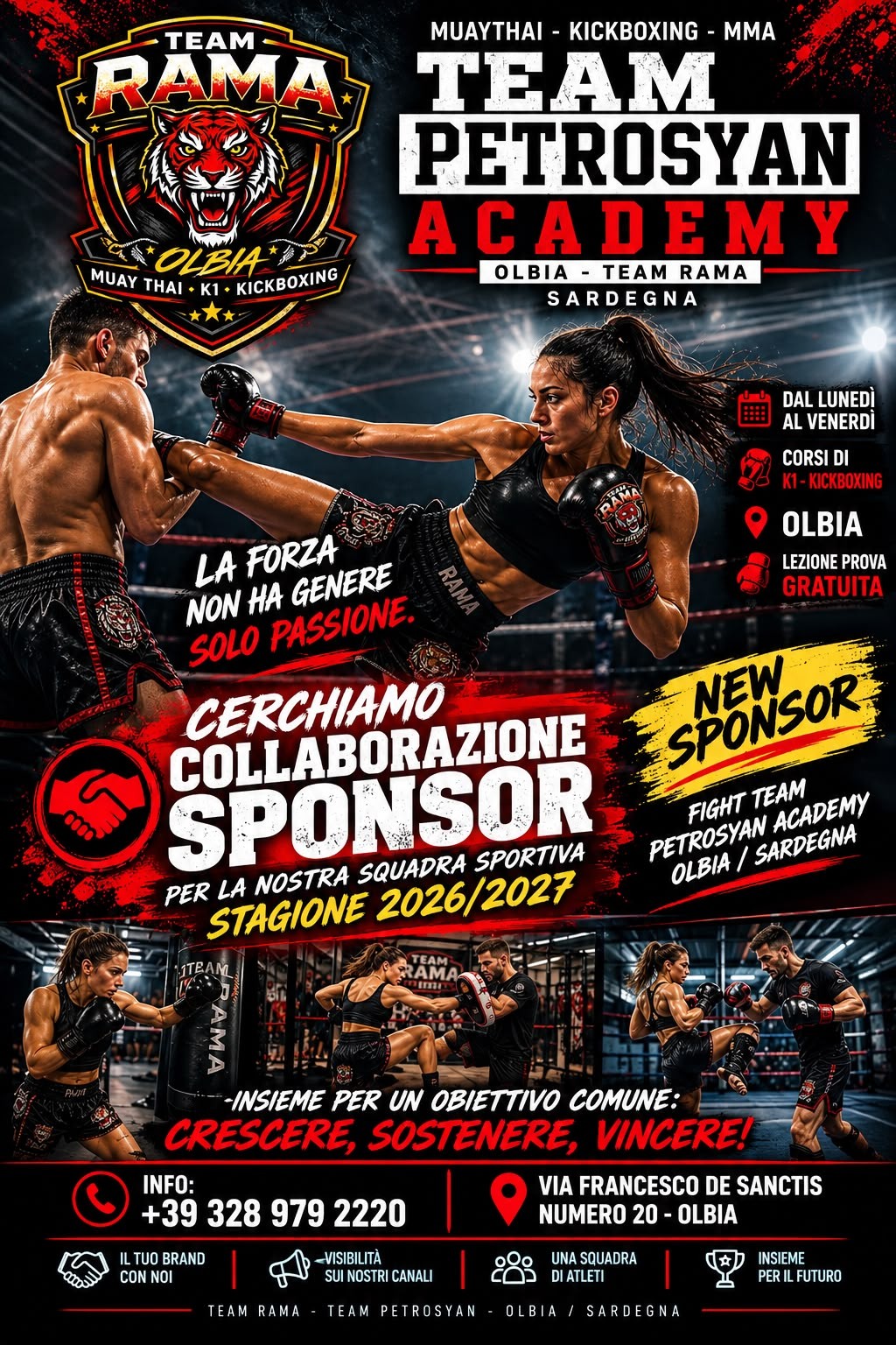 Locandina ricerca sponsor del Team Petrosyan Academy Olbia, stagione sportiva 2026/2027